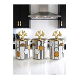 ferayhome Baharatlık Silindir 3 lü Kahve Köşesi Seti Geometrik Desenli Siyah 750 ml Hacimli Gold - Feray Home