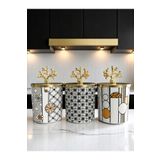 ferayhome Baharatlık Silindir 3 lü Kahve Köşesi Seti Karma Desenli Siyah 750 ml Hacimli Gold - Feray Home