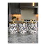 ferayhome Baharatlık Silindir 3 lü Metalli Kahve Köşesi Ceramic Desen 750 ml Mercan Gold - Feray Home
