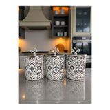 ferayhome Baharatlık Silindir 3 lü Metalli Kahve Köşesi Ceramic Desen 750 ml Mercan GÜMÜŞ - Feray Home