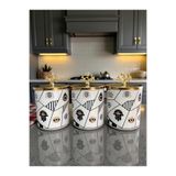 ferayhome Baharatlık Silindir 3 lü Metalli Kahve Köşesi Hamse Desenli 750 ml Mercan Gold - Feray Home