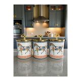 ferayhome Baharatlık Silindir 3 lü Metalli Kahve Köşesi Herm Desen 750 ml Mercan Gold - Feray Home