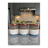 ferayhome Baharatlık Silindir 3 lü Metalli Kahve Köşesi Kelebek Desenli 750 ml Mercan Gold - Feray Home