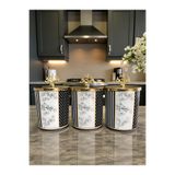 ferayhome Baharatlık Silindir 3 lü Metalli Kahve Köşesi Kuş Desenli 750 ml Mercan Gold - Feray Home