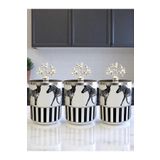 ferayhome Baharatlık Silindir 3 lü Set Kahve Köşesi Zebra At Desenli 750 ml Mercan GÜMÜŞ - Feray Home