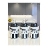 ferayhome Baharatlık Silindir Seramik Kapaklı Büyük Boy 3 lü Kahve Köşesi Seti Zebra At 750 ml Hacimli GÜMÜŞ