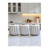 ferayhome Büyük Boy Kahve Köşesi Seti Oval Baharatlık 1400 ml (Çay,Kahve,Şeker) Gri Kare Dik Çizgi GÜMÜŞ
