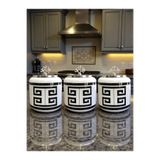ferayhome Büyük Boy Kahve Köşesi Seti Oval Baharatlık 1400 ml (Çay,Kahve,Şeker) Siyah Versa Desen GÜMÜŞ