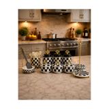 ferayhome Mutfak 105 Çeyiz Seti 10 Parça Siyah Damalı Desen Gold - Feray Home