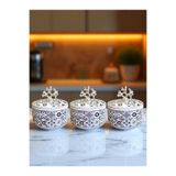 ferayhome Mutfak Aksesuarı 3 lü Kahvaltılık Saklama Kabı Baharatlık Şekerlik Ceramic Desen Gümüş