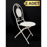 Ferforje Metal Açılır Katlanır Sandalye Bahçe Balkon Mutfak Sandalyesi Beyaz 2 Adet - 40x40x90cm