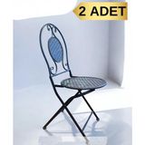 Ferforje Metal Açılır Katlanır Sandalye Bahçe Balkon Mutfak Sandalyesi Siyah 2 Adet - 40x40x90cm