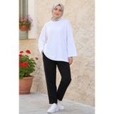 FERHEL Kadın Bisiklet Yaka Salaş Model Basic Penye Tunik - Beyaz