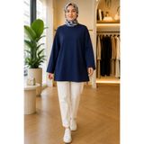 FERHEL Kadın Bisiklet Yaka Salaş Model Basic Penye Tunik - Lacivert