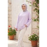 FERHEL Kadın Bisiklet Yaka Salaş Model Basic Penye Tunik - Lila