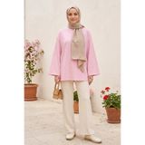 FERHEL Kadın Bisiklet Yaka Salaş Model Basic Penye Tunik - Pembe