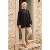 FERHEL Kadın Bisiklet Yaka Salaş Model Basic Penye Tunik - Siyah