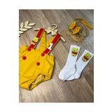 Feriatolye Winnie the pooh konsepti hardal kırmızı erkek bebek romper papyon çorap seti