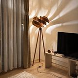 Ferisa Home Bohem Modern Sarmal Lambader Ahşap Görünümlü Dekoratif Ayaklı Lamba Salon Tv Ünitesi Yanı Lambader Kahverengi