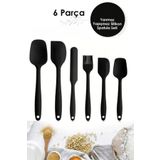 ferman's home 6'lı Takım Yanmaz Yapışmaz Mutfak Pasta Silikon Yumurta Fırçası Kaşık Bıçak Spatula Seti Siyah