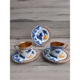 Fermato Hybrıd-1 - 2 Kişilik Çift Desenli Içi Gold Kahve Fincanı Seti - Renkli