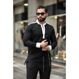 Fermuar Detaylı Hakim Yaka Asimetrik Kesim Uzun Kollu Erkek Slim Fit Gömlek - 2XL - Siyah