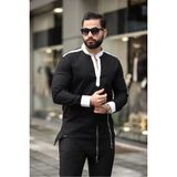 Fermuar Detaylı Hakim Yaka Asimetrik Kesim Uzun Kollu Erkek Slim Fit Gömlek - Siyah