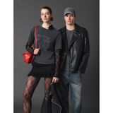 Fermuar Detaylı Uzun Kollu Crop Oversize Suni Deri Biker Ceket