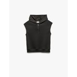Fermuar Detaylı Viskon Karışımlı Kolsuz Kapşonlu Sweatshirt