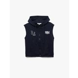 Fermuarlı Arkası Baskılı Cep Detaylı Kapüşonlu Kolsuz Sweatshirt