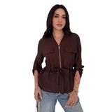 Fermuarlı Cep Detaylı Bluz – Off-White Breeze, kahverengi, s