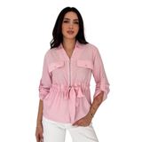 Fermuarlı Cep Detaylı Bluz – Off-White Breeze, pembe, m