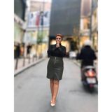 Fermuarlı Deri Mini Etek - Asker Yeşili - 2XL