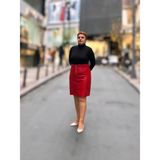Fermuarlı Deri Mini Etek - Kırmızı