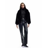 Fermuarlı Dik Yaka Cepli Suni Kürk Peluş Oversize Crop Mont