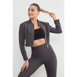 Fermuarlı Hakim Yaka Crop Spor Ceket - Antrasit