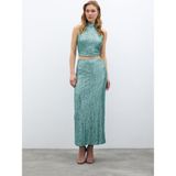 Fermuarlı Karolin Midi Etek - Mint - 36