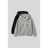 Fermuarlı Pamuklu 2li Paket Siyah-Gri Melanj Kız Çocuk Sweatshirt - 75149