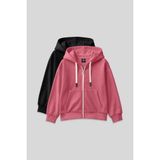 Fermuarlı Pamuklu 2li Paket Siyah-Yaban Gülü Kız Çocuk Sweatshirt - 75149