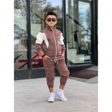 Fermuarlı Parçalı 3 Iplik Şardonlu Garson 2 Li Eşofman Takım Erkek Çocuk - Kahverengi - Beyaz - 4 - 5 Yaş