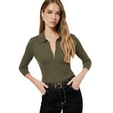 Fermuarlı Slim Fit Gömlek Yaka Kaşkorse Uzun Kollu Tişört
