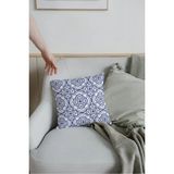 Fermuarlı Tekli Mavi Desenli Çift Tarafı Baskılı 42X42CM Pamuk Dokuma Kırlent Yastık Kılıfı - Renkli - 42 x 42