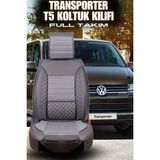 Ferno Transporter Uyumlu Premium Serisi Deri Ortopedik Oto Koltuk Kılıfı 5li Tam Takım Set - TRANSPORTER ÖN 1+1 - Füme