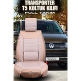 Ferno Transporter Uyumlu Premium Serisi Deri Ortopedik Oto Koltuk Kılıfı 5li Tam Takım Set - TRANSPORTER ÖN 2+1 - Bej