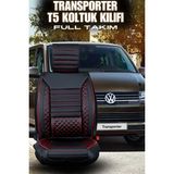 Ferno Transporter Uyumlu Premium Serisi Deri Ortopedik Oto Koltuk Kılıfı 5li Tam Takım Set - TRANSPORTER ÖN 2+1 - Kırmızı