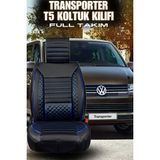 Ferno Transporter Uyumlu Premium Serisi Deri Ortopedik Oto Koltuk Kılıfı 5li Tam Takım Set - TRANSPORTER ÖN 2+1 - Mavi