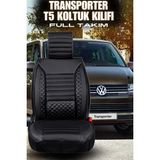 Ferno Transporter Uyumlu Premium Serisi Deri Ortopedik Oto Koltuk Kılıfı 5li Tam Takım Set - TRANSPORTER ÖN 2+1 - Siyah