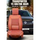 Ferno Transporter Uyumlu Premium Serisi Deri Ortopedik Oto Koltuk Kılıfı 5li Tam Takım Set - TRANSPORTER ÖN 2+1 - Taba