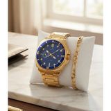 Feronnucci Erkek Bezel Kol Saati Bileklik Hediyeli | Yeşil Kadran Takvimli Çelik Kordon Quartz Analog Saat FRN09 - Standart