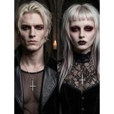 Feronnucci Unisex Gotik Haç Kolye Kırmızı Gri Gümüş – Vintage Cross Kolye, Retro Zincir Kolye, Kadın Erkek Punk Kolye Hc05
